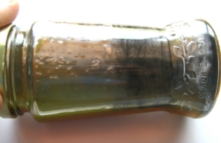 Contaminated PAG oil from a system with a worn compressor.